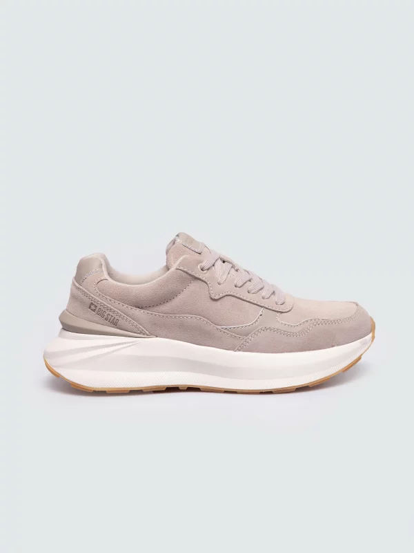 Sneakersy damskie ze skóry naturalnej zamszowej beżowe UU274637 801