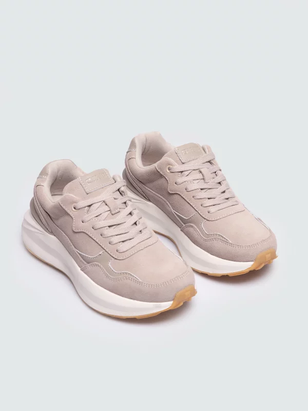 Sneakersy damskie ze skóry naturalnej zamszowej beżowe UU274637 801