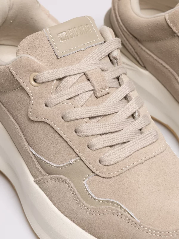 Sneakersy damskie ze skóry naturalnej zamszowej beżowe UU274637 801