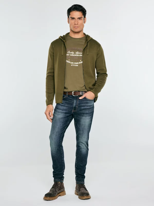Sweter męski rozpinany z kapturem khaki Oskaro 303