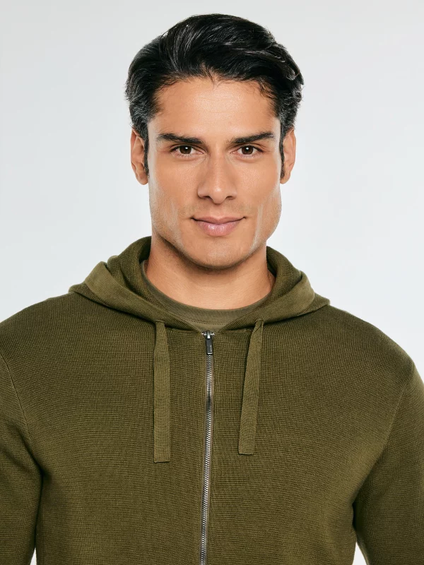 Sweter męski rozpinany z kapturem khaki Oskaro 303
