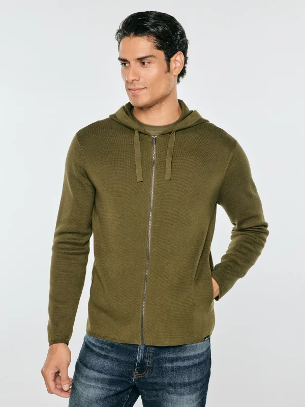 Sweter męski rozpinany z kapturem khaki Oskaro 303