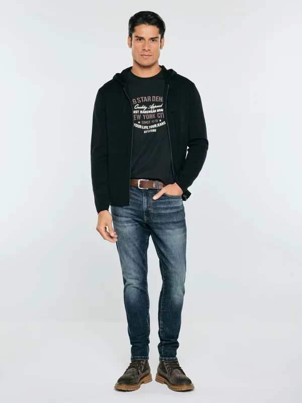 Sweter męski rozpinany z kapturem czarny Oskaro 906