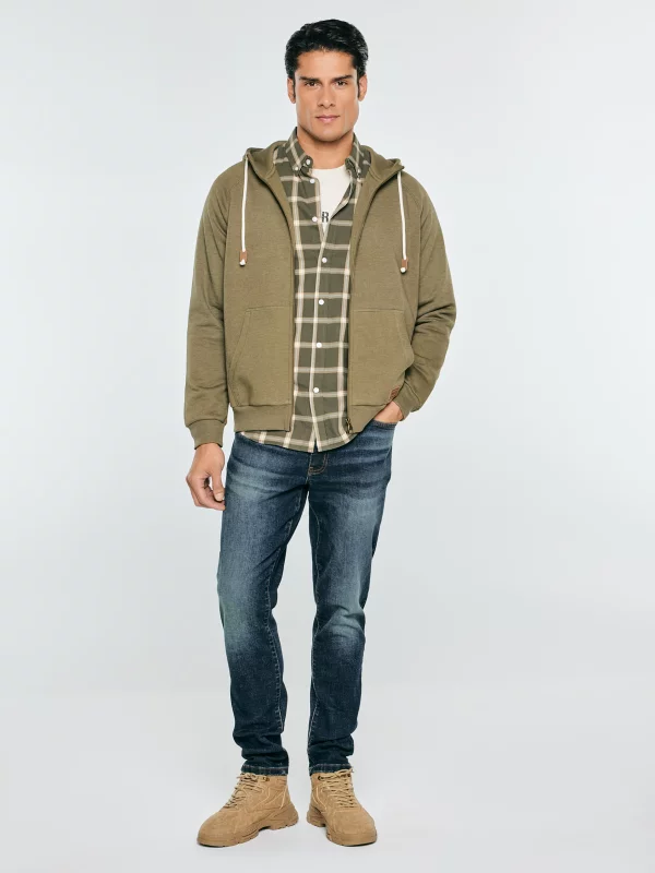 Bluza męska rozpinana z kapturem khaki Rinos 303