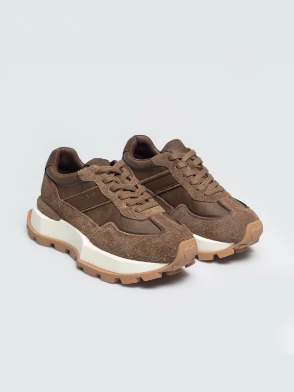 Sneakersy damskie ze skóry naturalnej zamszowej brązowe UU274654 803