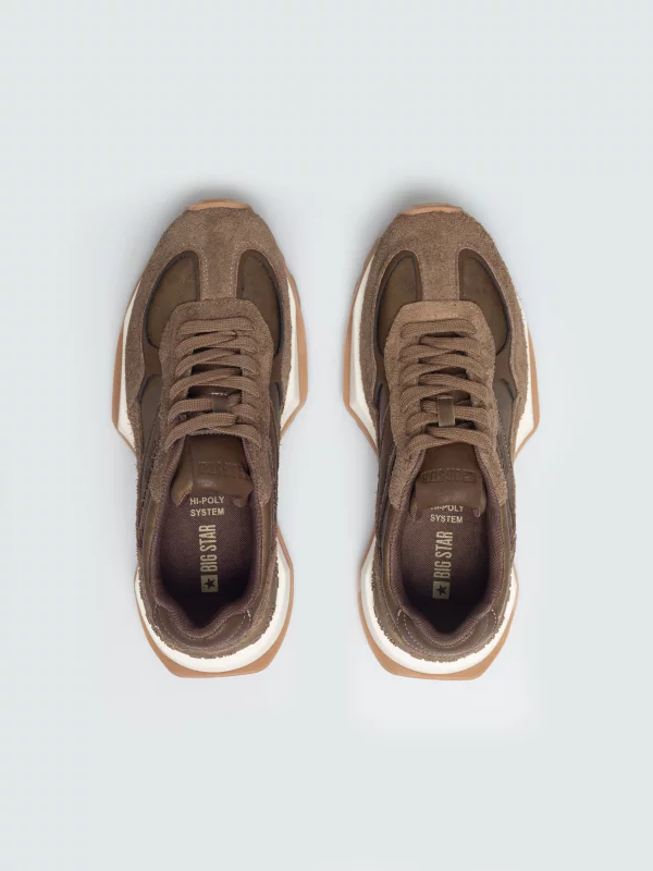 Sneakersy damskie ze skóry naturalnej zamszowej brązowe UU274654 803