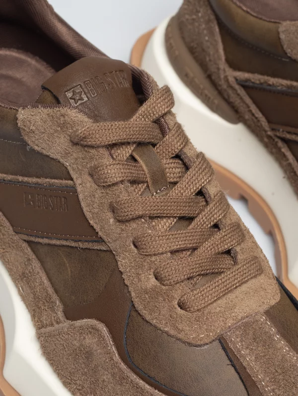 Sneakersy damskie ze skóry naturalnej zamszowej brązowe UU274654 803