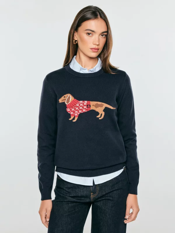 Sweter damski ze świątecznym motywem granatowy Kajka 403
