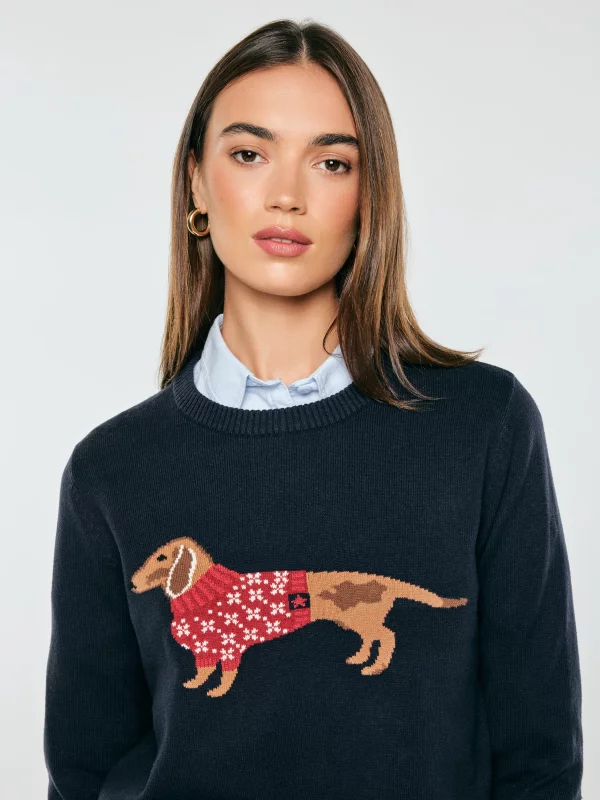Sweter damski ze świątecznym motywem granatowy Kajka 403