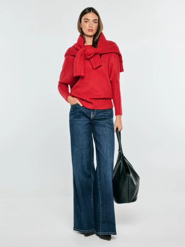 Sweter damski oversize z wełną czerwony Mayamikos 603