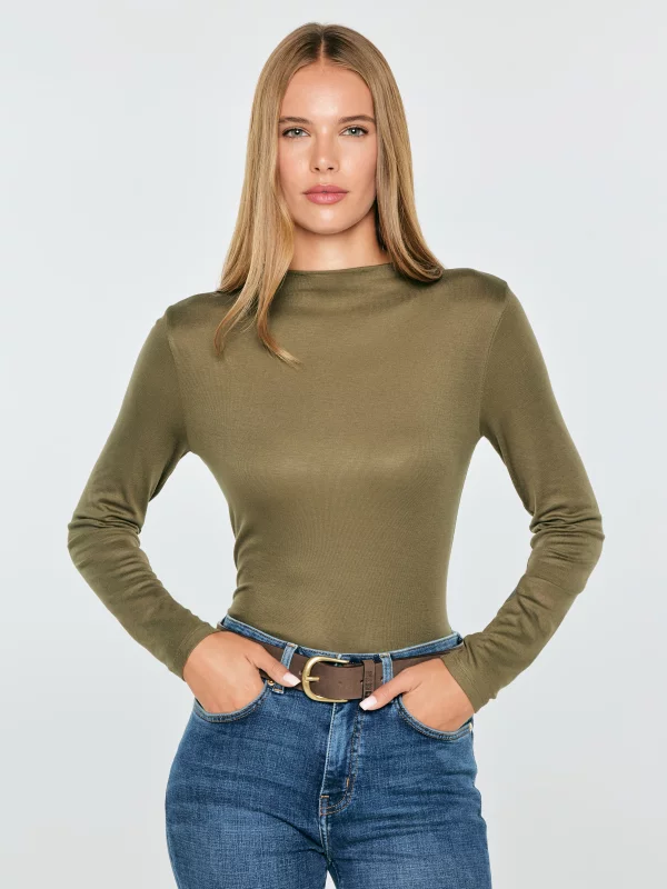 Bluzka damska slim z wiskozy khaki Pela 303