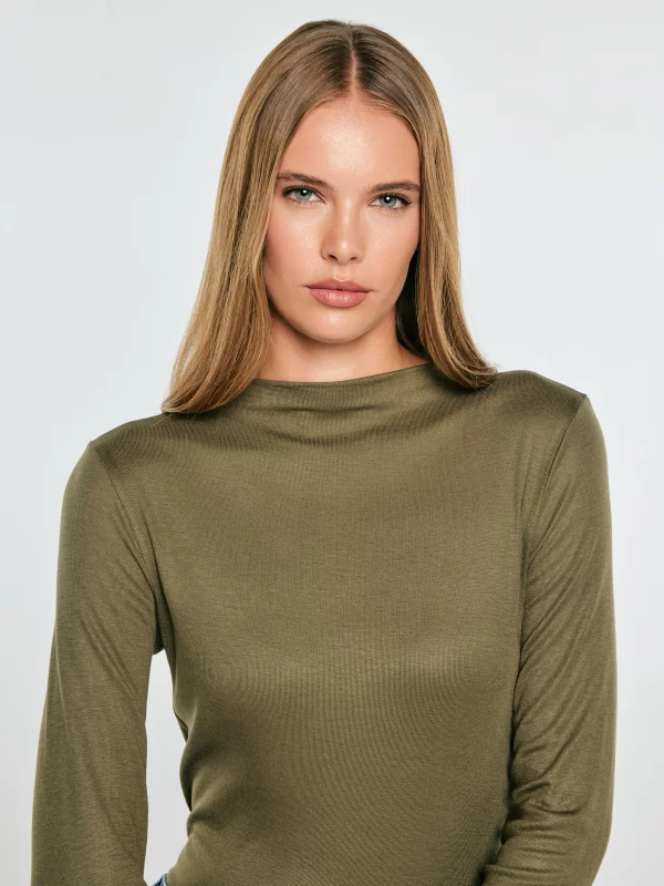 Bluzka damska slim z wiskozy khaki Pela 303