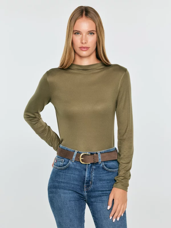 Bluzka damska slim z wiskozy khaki Pela 303
