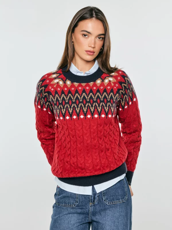 Sweter damski z motywem świątecznym czerwony Rohia 603