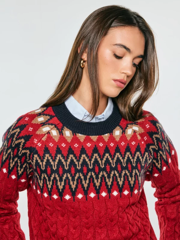 Sweter damski z motywem świątecznym czerwony Rohia 603