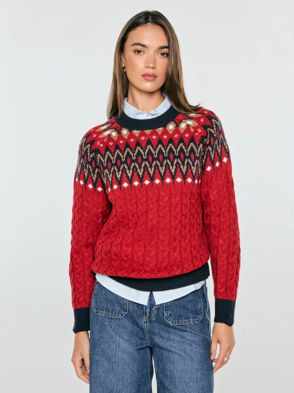 Sweter damski z motywem świątecznym czerwony Rohia 603