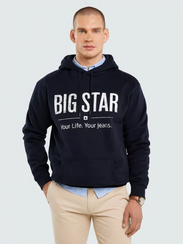 Bluza męska z kapturem i logo BIG STAR granatowa Ashlyno 403