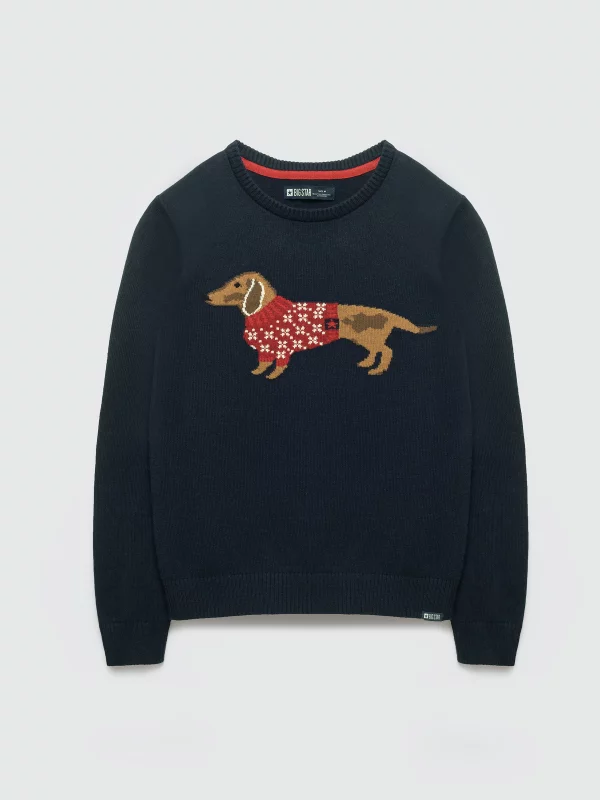 Sweter damski ze świątecznym motywem granatowy Kajka 403