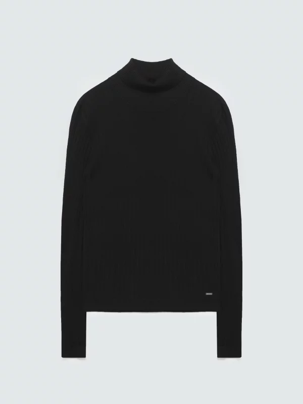 Sweter damski slim z golfem w szerokie prążki czarny Polla 906