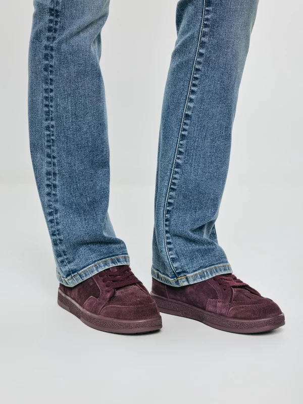 Sneakersy damskie ze skóry naturalnej zamszowej bordowe UU274309 604