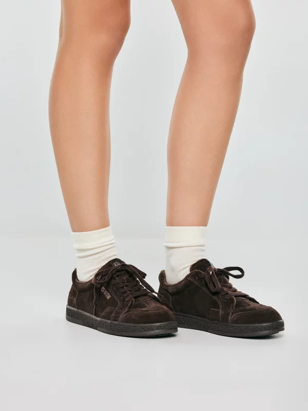 Sneakersy damskie ze skóry naturalnej zamszowej brązowe UU274311 804