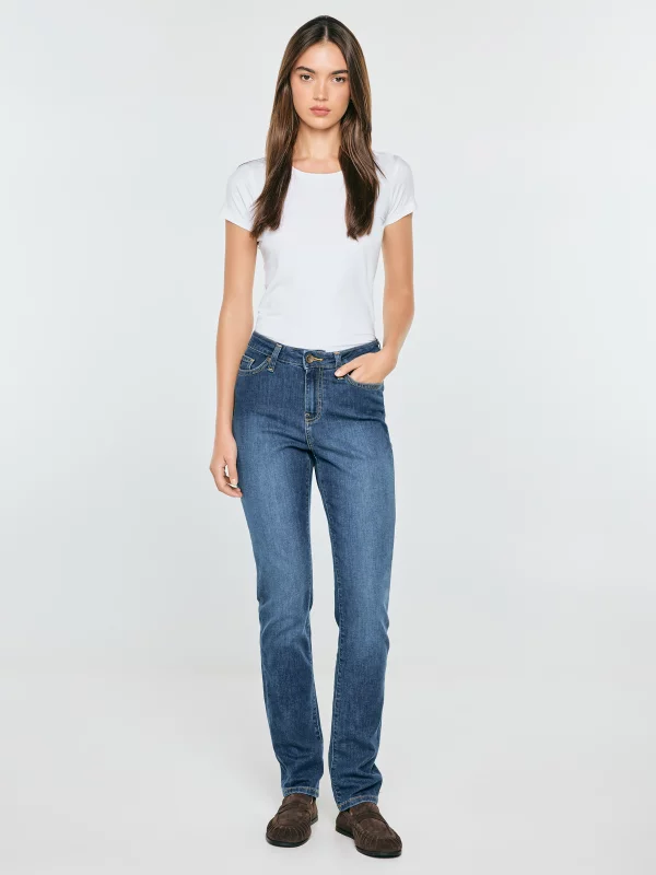 Jeansy damskie z wysokim stanem niebieskie Katrina High Waist 344