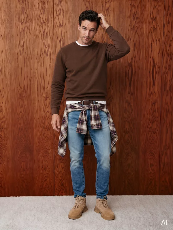 Bluza męska ze strukturalnej dzianiny brązowa Bremen 804