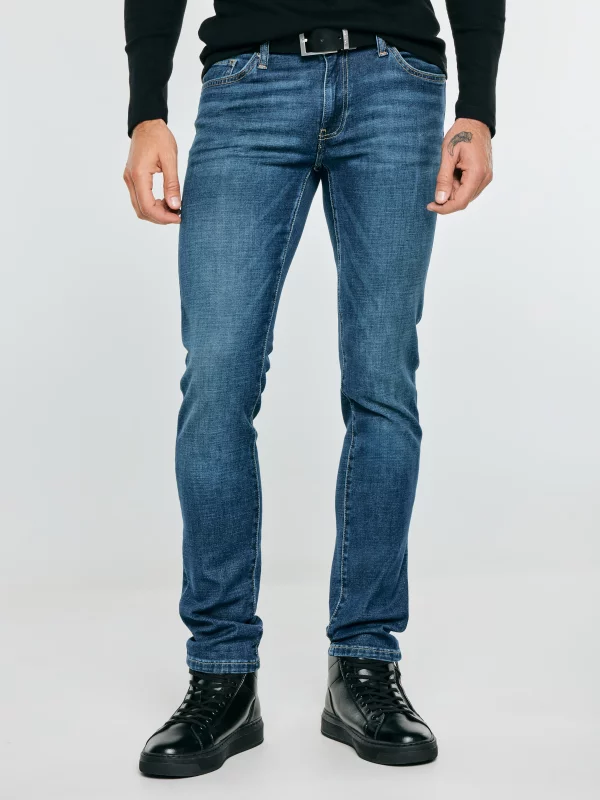 Jeansy męskie skinny z przetarciami niebieskie Jeffray 366