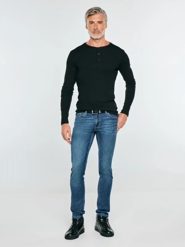 Jeansy męskie skinny z przetarciami niebieskie Jeffray 366