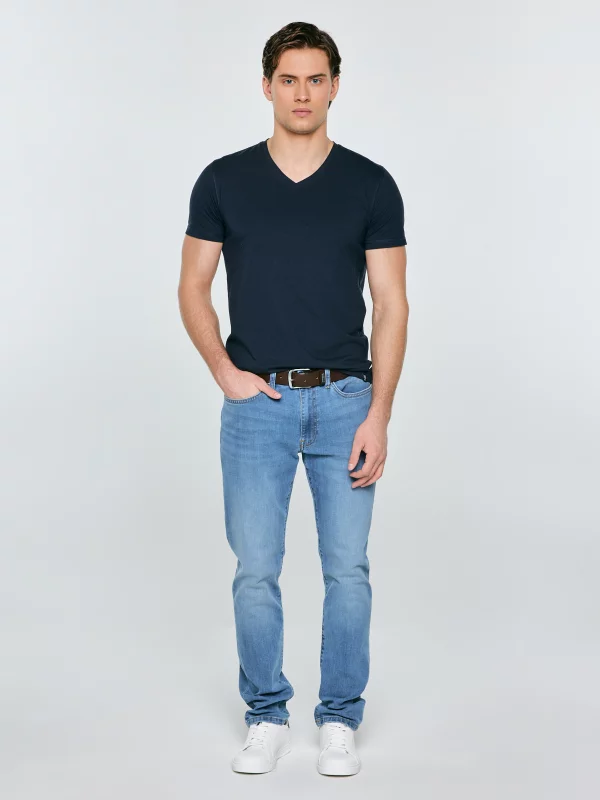 Koszulka męska slim v-neck z bawełny supima granatowa Supiclassicov 403