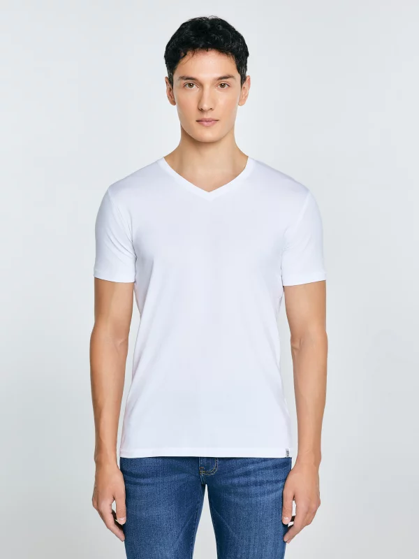 Koszulka męska slim v-neck z bawełny supima biała Supiclassicov 101