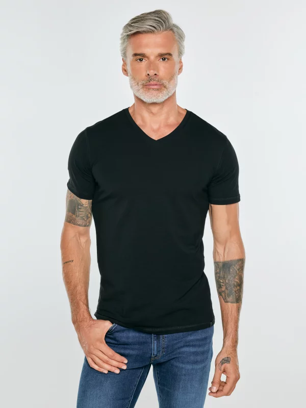Koszulka męska slim v-neck z bawełny supima czarna Supiclassicov 906