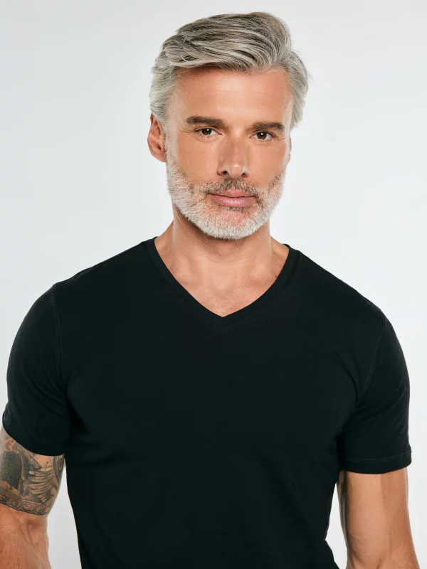 Koszulka męska slim v-neck z bawełny supima czarna Supiclassicov 906