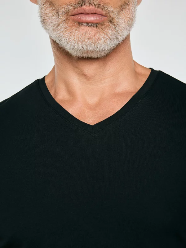 Koszulka męska slim v-neck z bawełny supima czarna Supiclassicov 906