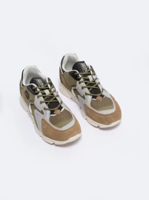 Sneakersy męskie z zamszowymi wstawkami khaki NN174294 303 - Kolor