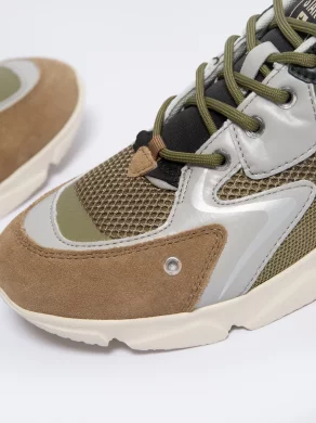 Sneakersy męskie z zamszowymi wstawkami khaki NN174294 303 - Kolor
