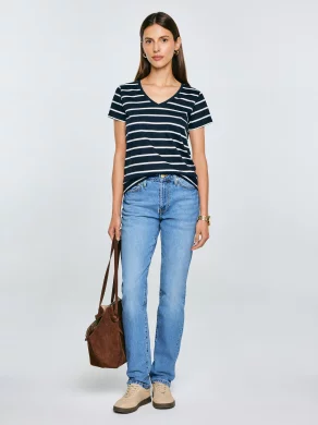 sar❣️ Granatowa koszulka damska z dekoltem v-neck w paski