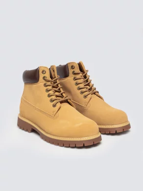 Trapery męskie ze skóry naturalnej zamszowej brązowe OO174136 802